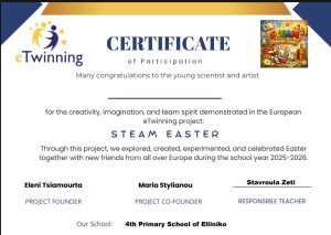 eTwinning – STEAM Easter – Πιστοποιητικά συμμετοχής